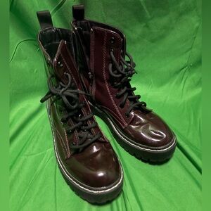 Women's Sincerely Jules Red Faux Leather Harley combat Boots Size 8 Immaculate